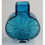 Geoffrey Baxter for Whitefriars Textured Sunburst glass vase in kingfisher blue, pattern 9676, 15.