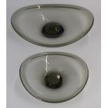 Two Holmgaard pedestal glass dishes, largest 35 x 42cm