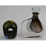 Two pieces of Karlin Rushbrooke glass comprising a Wedge scent bottle with clear glass stopper,