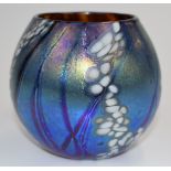 Siddy Langey iridescent Brideshead glass vase, signed and dated 2001 to the side, 10cm tall.