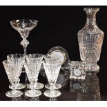 A collection of Waterford and Lalique glassware comprising Waterford Maeve decanter and six glasses,