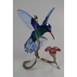 Swarovski Crystal Paradise Birds coloured glass Hummingbird on metal base, 1188779, 16cm tall.