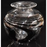 Anthony Stern (1944-2022) studio glass squat vase with dark purple spiral, 12cm tall.