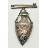 Victorian hallmarked silver perfume or scent bottle set with agate on bar brooch, Birmingham 1893
