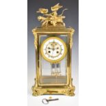 19th or early 20thC French four glass mantel clock with gilt metal case, the movement named Marti et