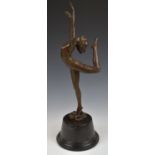 Bronze Art Deco style dancer with serpent base, height 55cm
