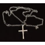An 18ct white gold cross set with diamonds, on an 18ct white gold chain, 4.9g