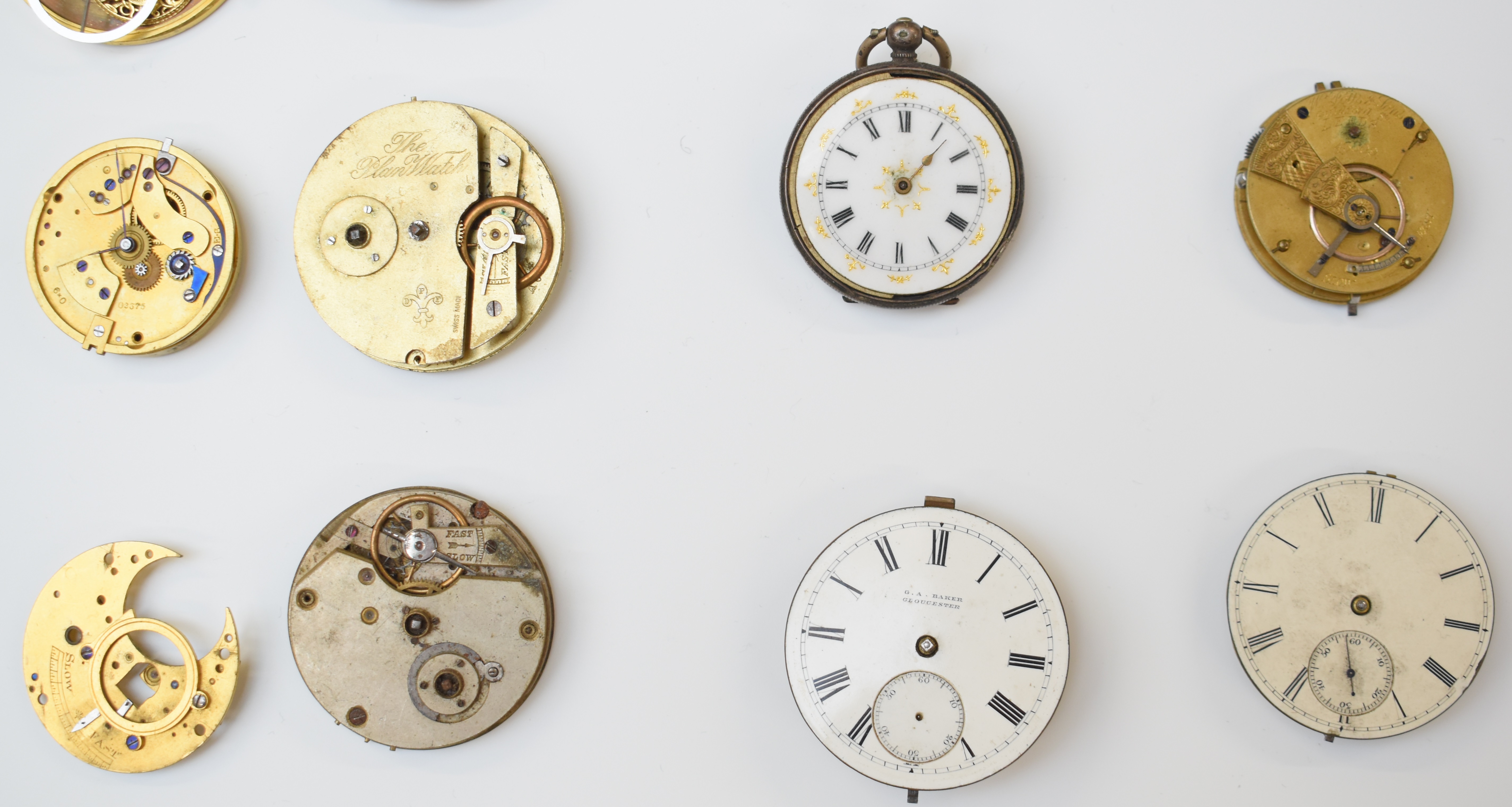 Large collection of pocket watch movements, dials and parts including fusee movements, tortoiseshell - Image 11 of 19