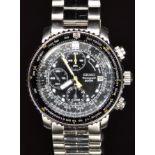 Seiko Flightmaster gentleman's alarm chronograph wristwatch ref. 7T62-0E80 with date aperture,