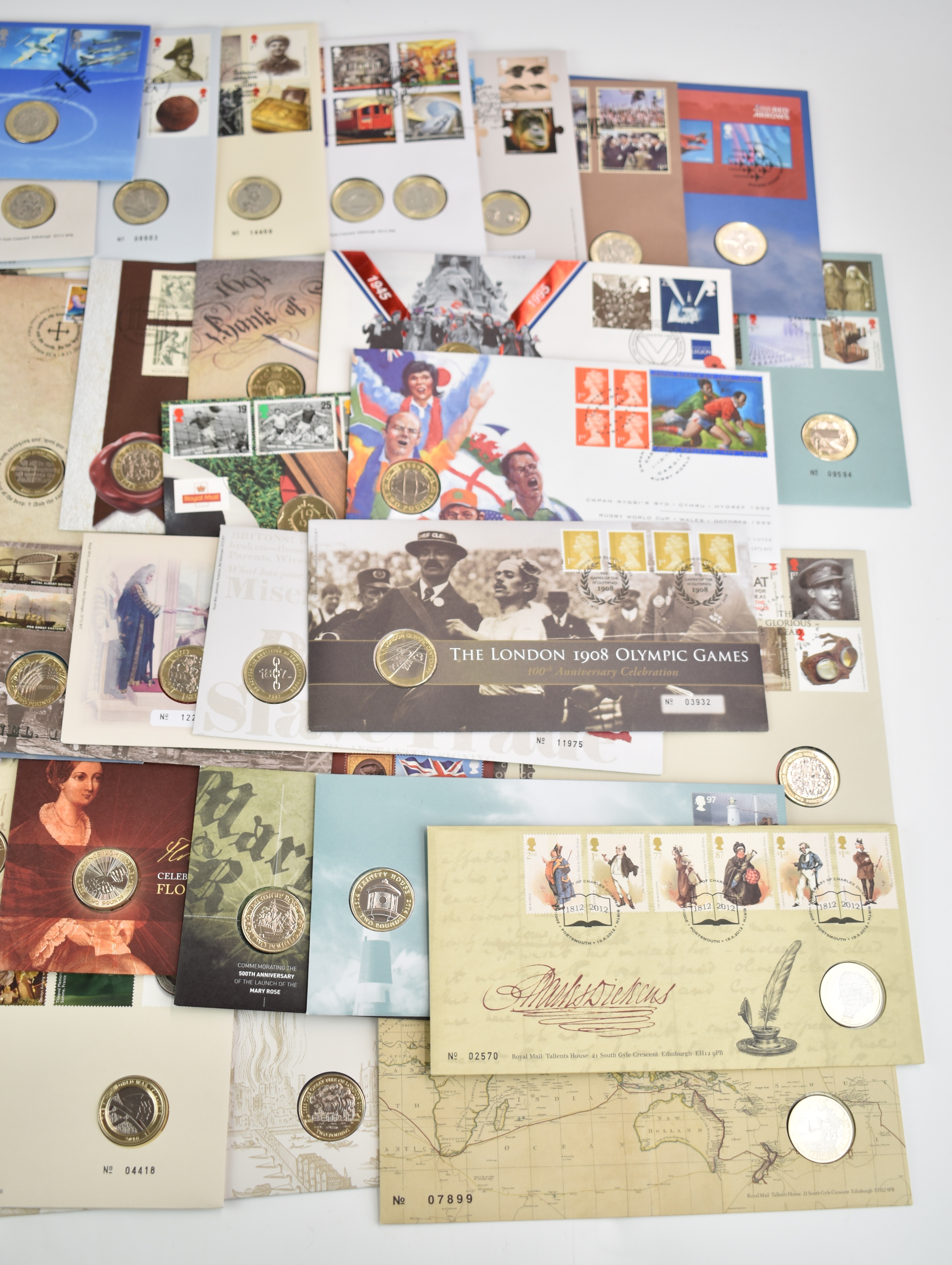 Thirty two £2 coin/stamp covers, various subjects including sporting, military, history etc - Image 3 of 3