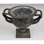 Pewter or similar replica of the Warwick vase, width 18.5cm