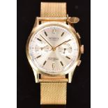 Monvis 18ct gold gentleman's chronograph wristwatch with gold hands and hour markers, silver dial