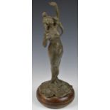 Crosa Art Noveau style pewter or similar model of a lady, on turned wood base, height 39cm