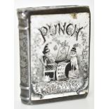Victorian novelty hallmarked silver vesta case formed as a book with enamel decoration of Punch to
