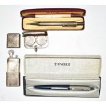 Hallmarked silver sovereign case, hallmarked silver lighter, hallmarked silver Yard-o-Led propelling