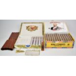 A box of fifty King Edward Imperial cigars, five Romeo Y Julieta cigars in tubes, leather cigar