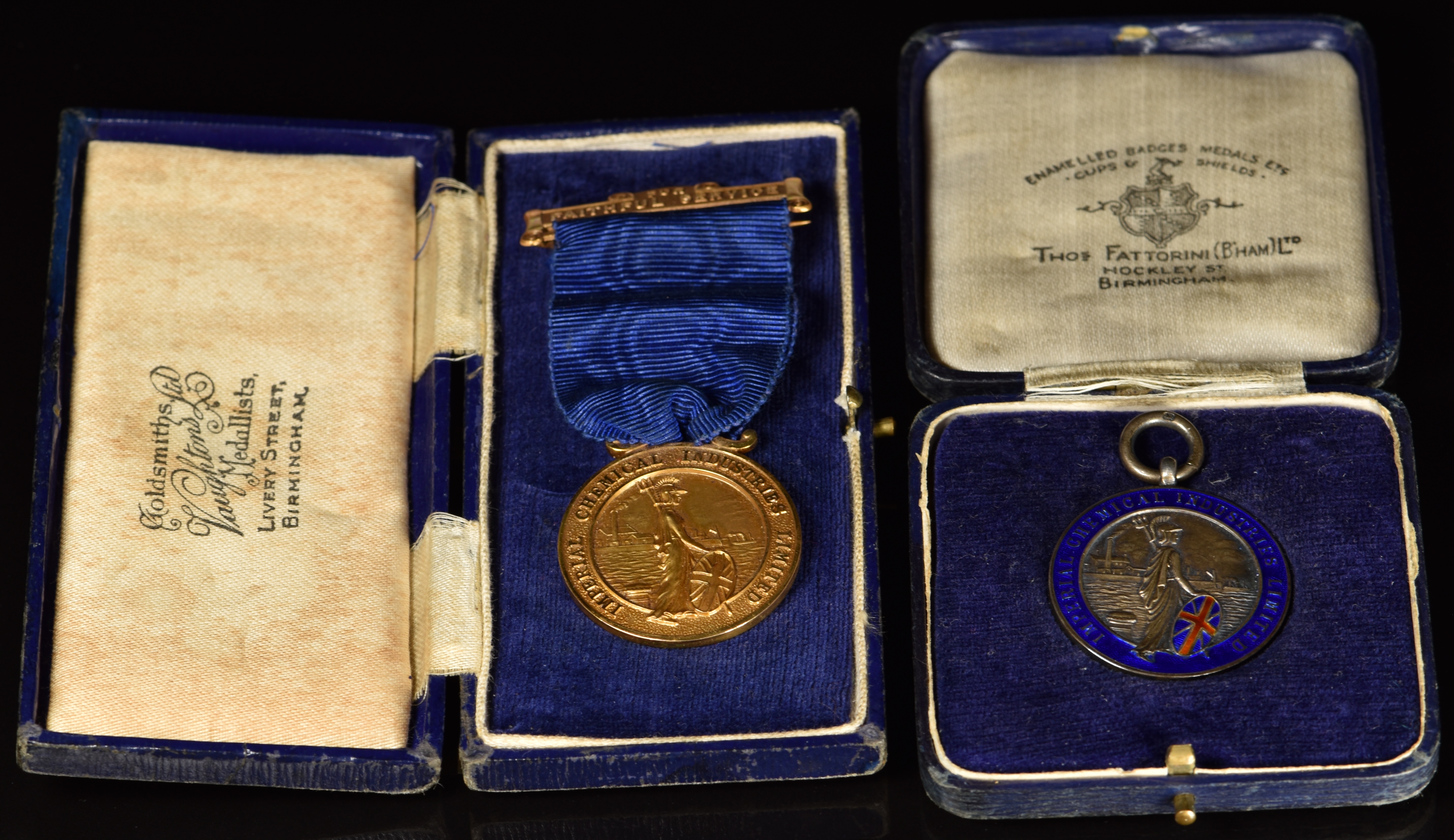 A 9ct gold Faithful Service Medal for 'Imperial Chemical Industries Limited', in box, 25g