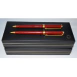 Montblanc Noblesse Oblige ballpoint pen and propelling pencil set each with maroon resin body and