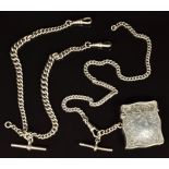 A hallmarked silver double Albert/ watch chain, a silver Albert/ watch chain and a silver vesta