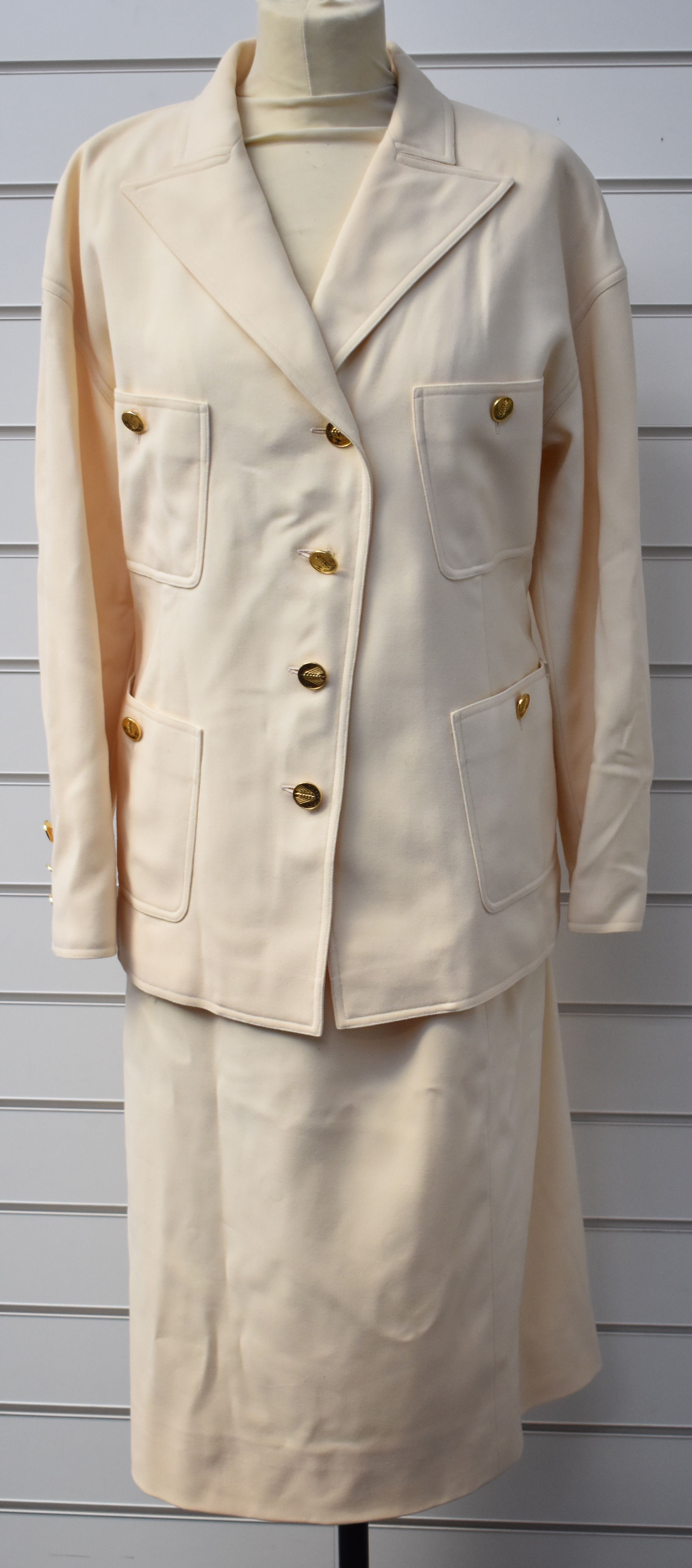 Vintage Chanel Boutique ladies skirt suit comprising jacket and skirt, both with Chanel labels and