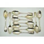 Set of 11 Victorian hallmarked silver Fiddle Thread and Shell pattern teaspoons, London 1847,