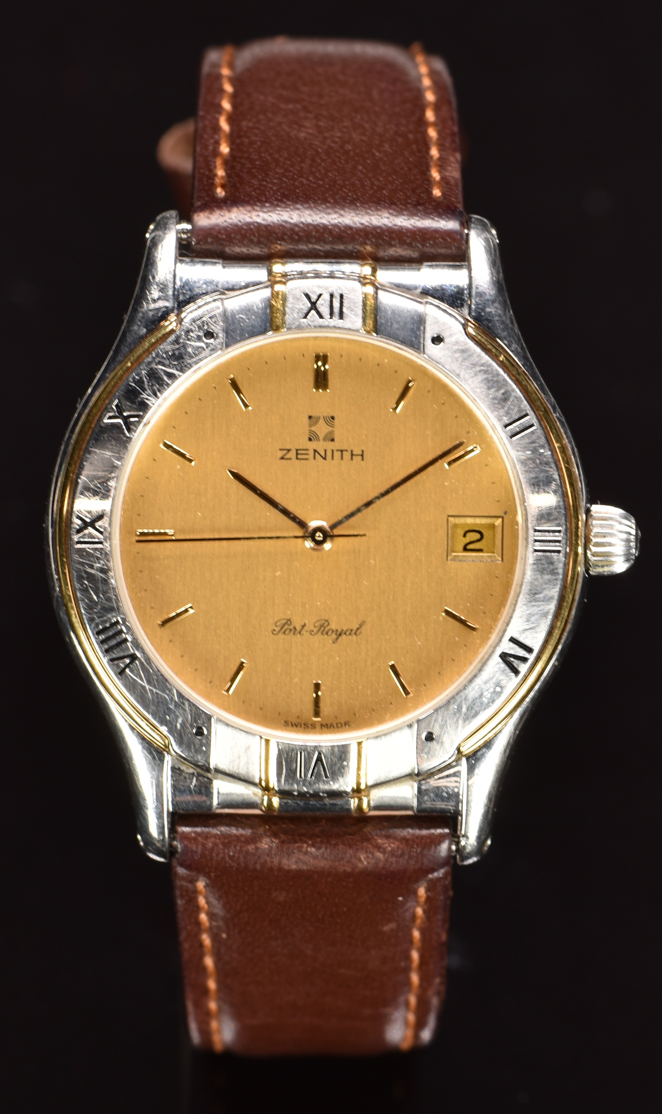 Zenith Port-Royal gentleman's wristwatch ref. 10.3150.226 with date aperture, gold hands, hour