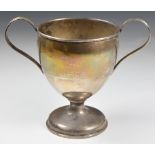 Elizabeth II hallmarked silver twin-handled trophy or similar cup, London 1977, maker's mark