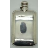 Victorian Sampson Mordan & Co hallmarked silver hip flask, with hinged bayonet cap, London 1893,