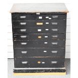 19th/20thC painted pine haberdashery or collector's chest of seven graduated compartmentalised