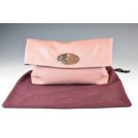 Mulberry clutch bag in light pink grained leather with rose gold coloured hardware, with Mulberry
