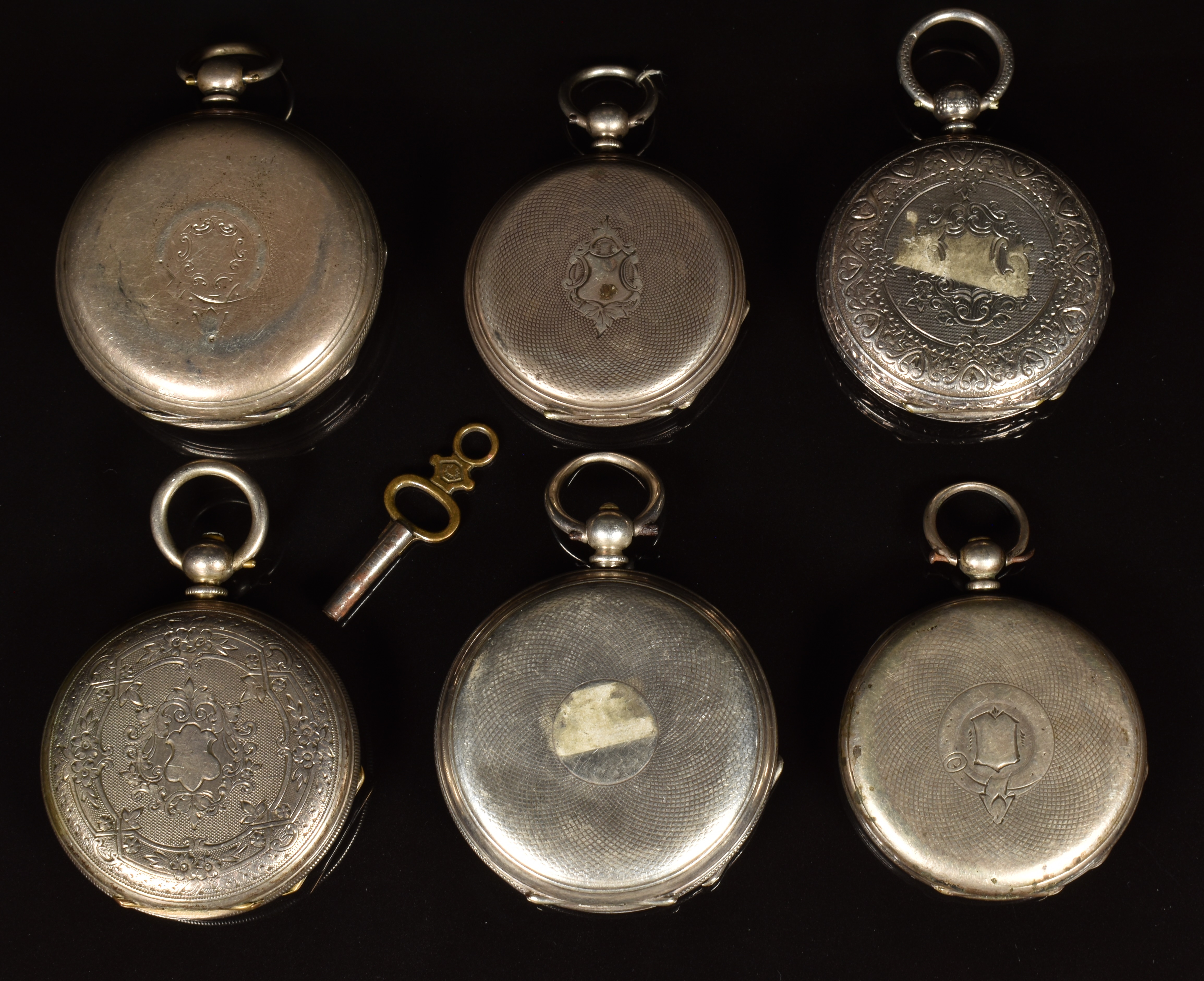 Six silver open faced pocket watches including Kendall of Portland, each with Roman numerals, - Image 2 of 2