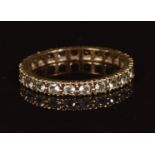 A 9ct gold eternity ring set with spinel in antique box, 1.9g,