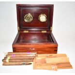 Chinese humidor with moulded cartouche and two Don Churchill cigars, W28 x D22 x H10.5cm