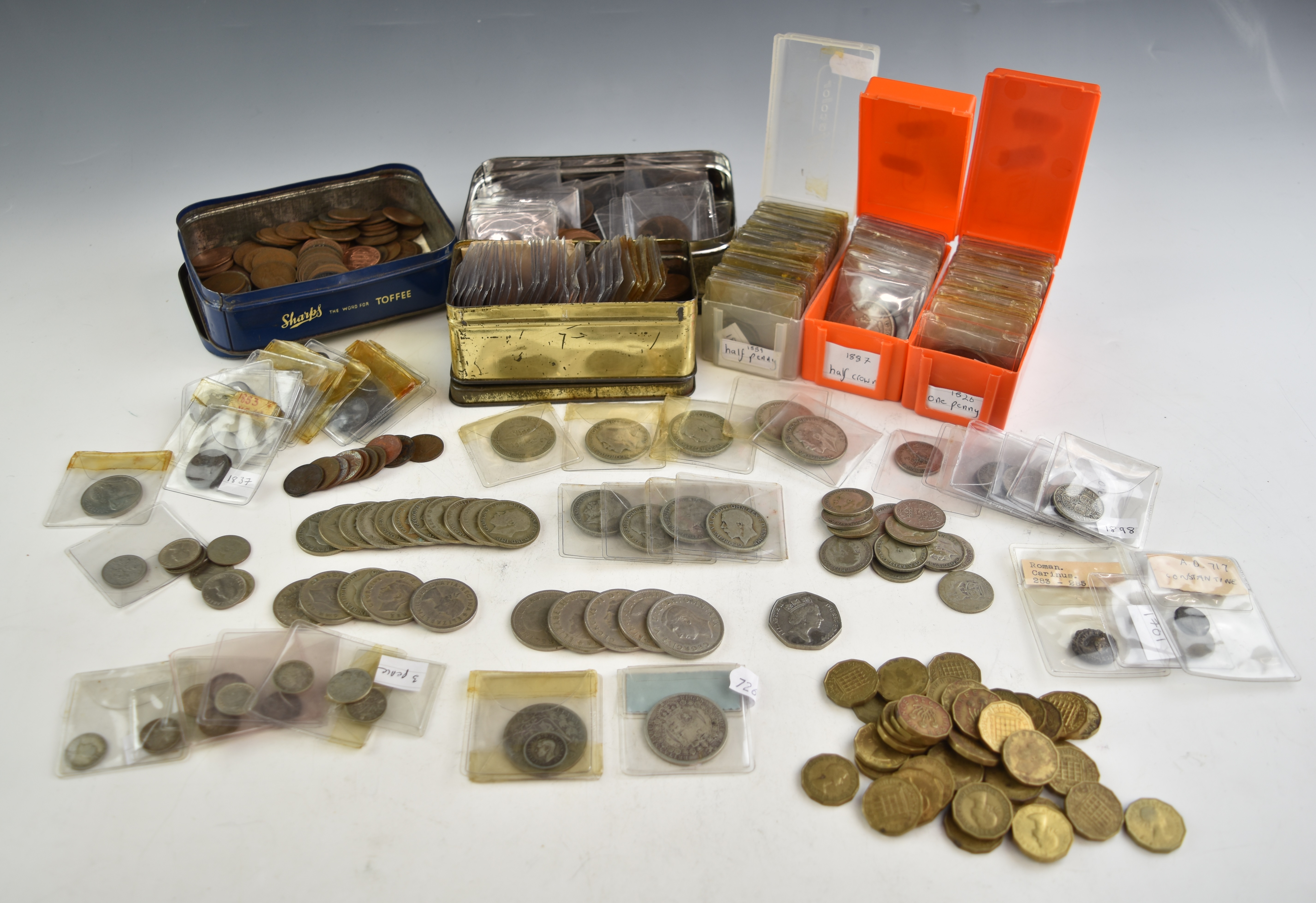 A collection of UK coinage, George IV onwards, a couple of Roman and approximately 300g of silver