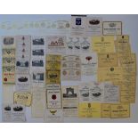 Sixty vintage French wine bottle labels to include 1949/1950 Petrus Pomerol, Chateau Cheval Blanc