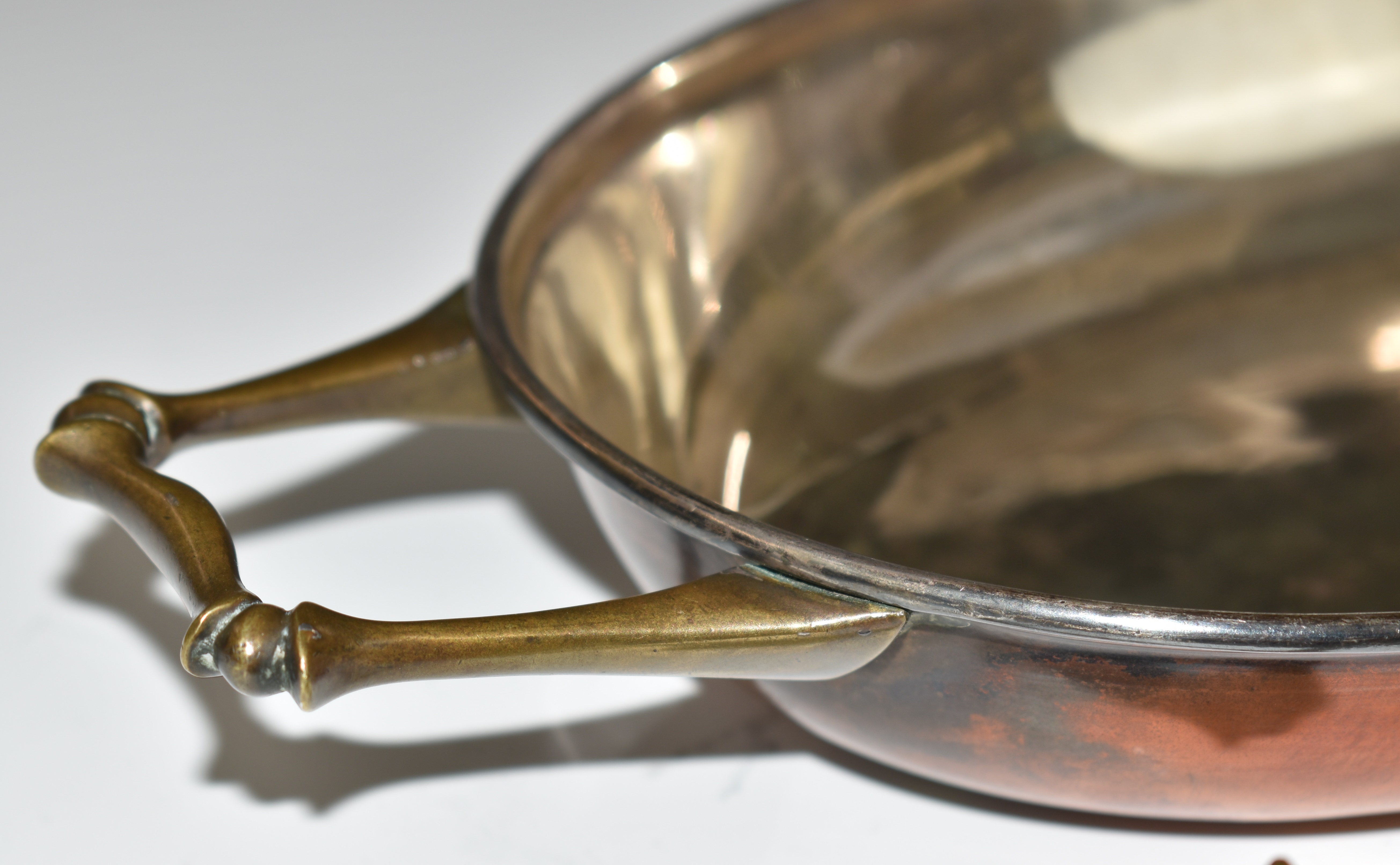 WAS Benson Arts & Crafts pair of twin handled copper and brass covered dishes, length 32cm - Image 4 of 7