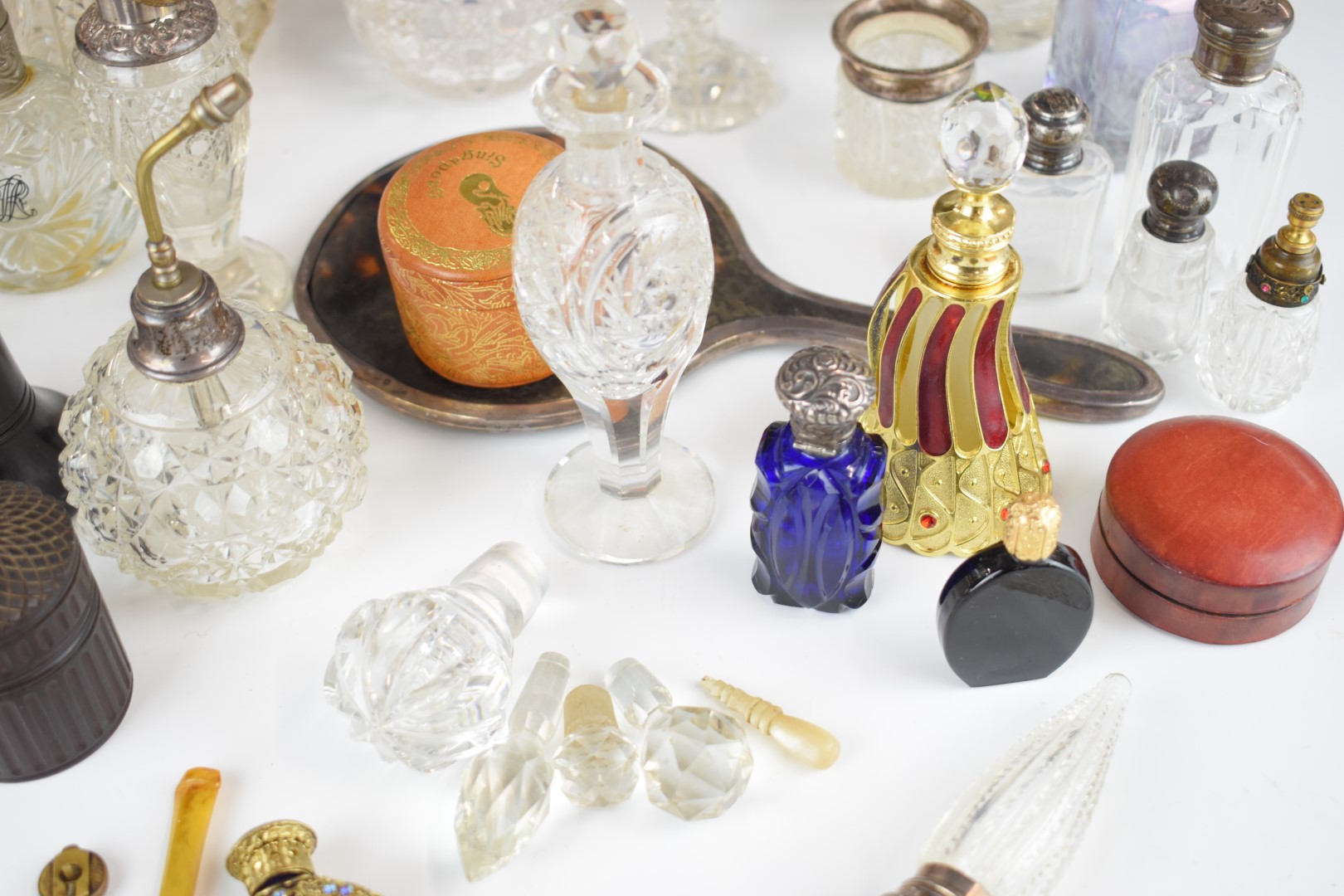 Hallmarked silver mounted glass items including claret jug, decanter, scent bottles etc, further - Image 7 of 9