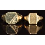 Two 9ct gold signet rings, 7.7g, sizes S & U
