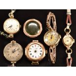 Five 9ct and 18ct gold ladies wristwatches including Bimesa, Certina etc.