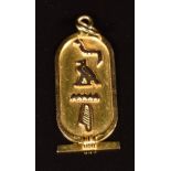 An 18ct gold Egyptian pendant with hieroglyphics spelling "Jane", 2g