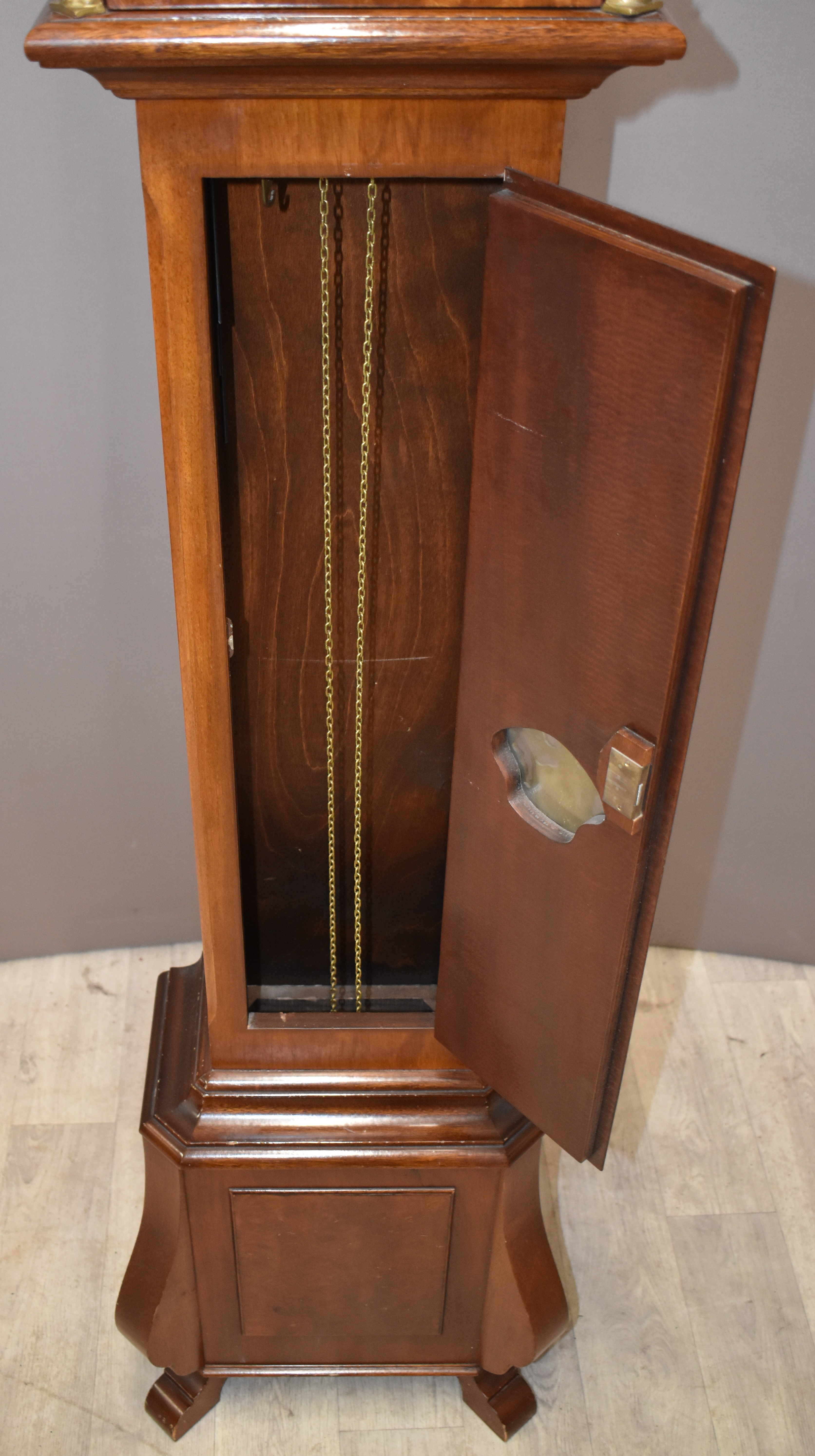 Walnut cased grandmother clock with figural decoration, moonphase, date and J M Verbrugge, Amsterdam - Image 4 of 5