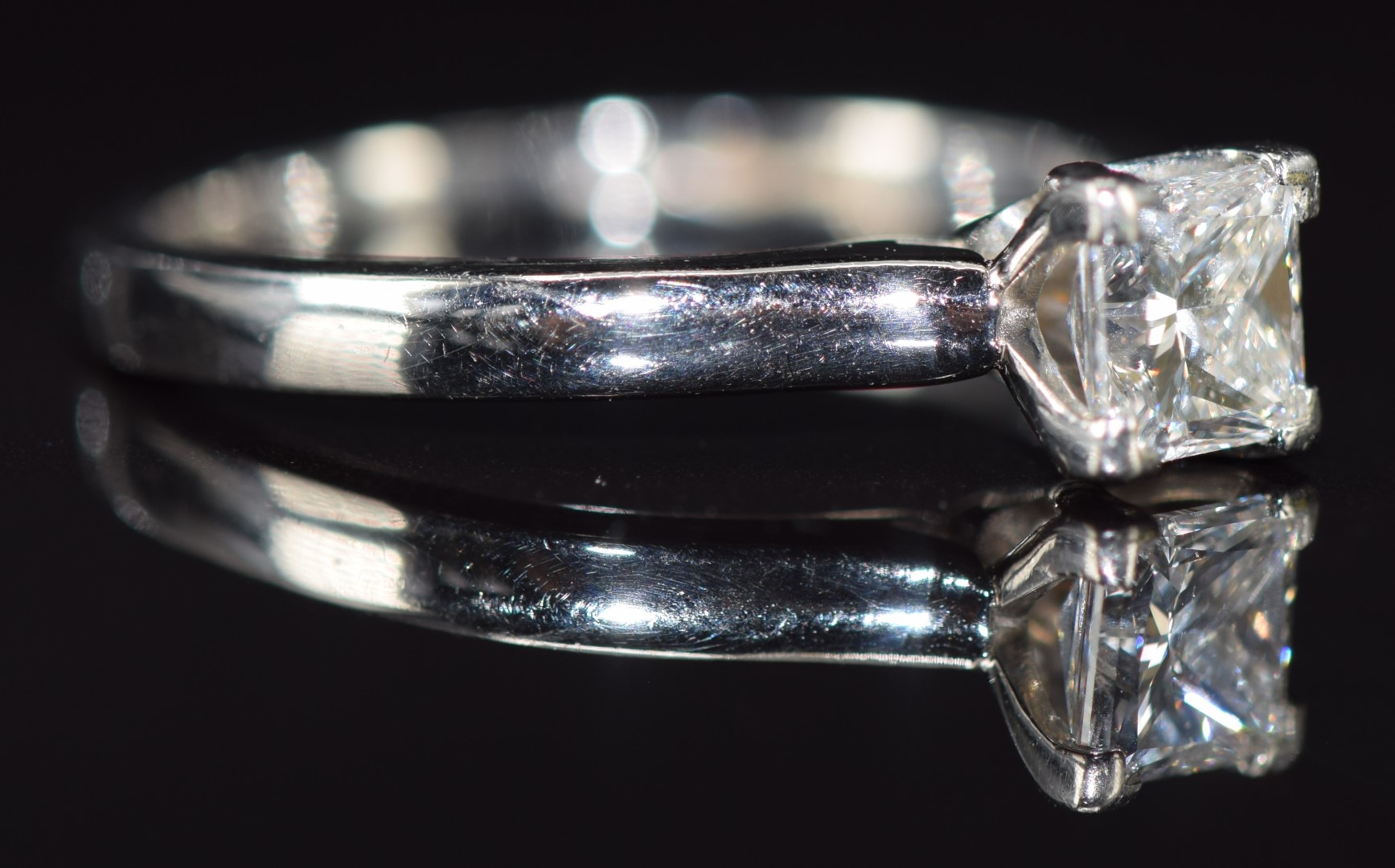 A platinum ring set with a princess cut diamond of approximately 0.5ct, 3.6g, size I/J - Image 2 of 2