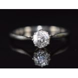 An 18ct gold ring set with an old cut diamond of approximately 0.7ct, 2.1g, size O