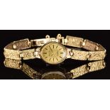 Avia 9ct gold ladies wristwatch with two-tone hands and baton hour markers, gold dial and 17 jewel