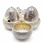 Victorian novelty hallmarked silver cruet set formed as acorns, the pepper being removable, with oak