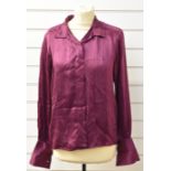 Vintage Chanel silk satin blouse with double cuff and pleated feature to front, with Chanel label,