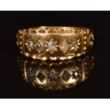 Victorian 18ct gold ring set with five rose cut diamonds, Chester 1897, in vintage box, 2.9g