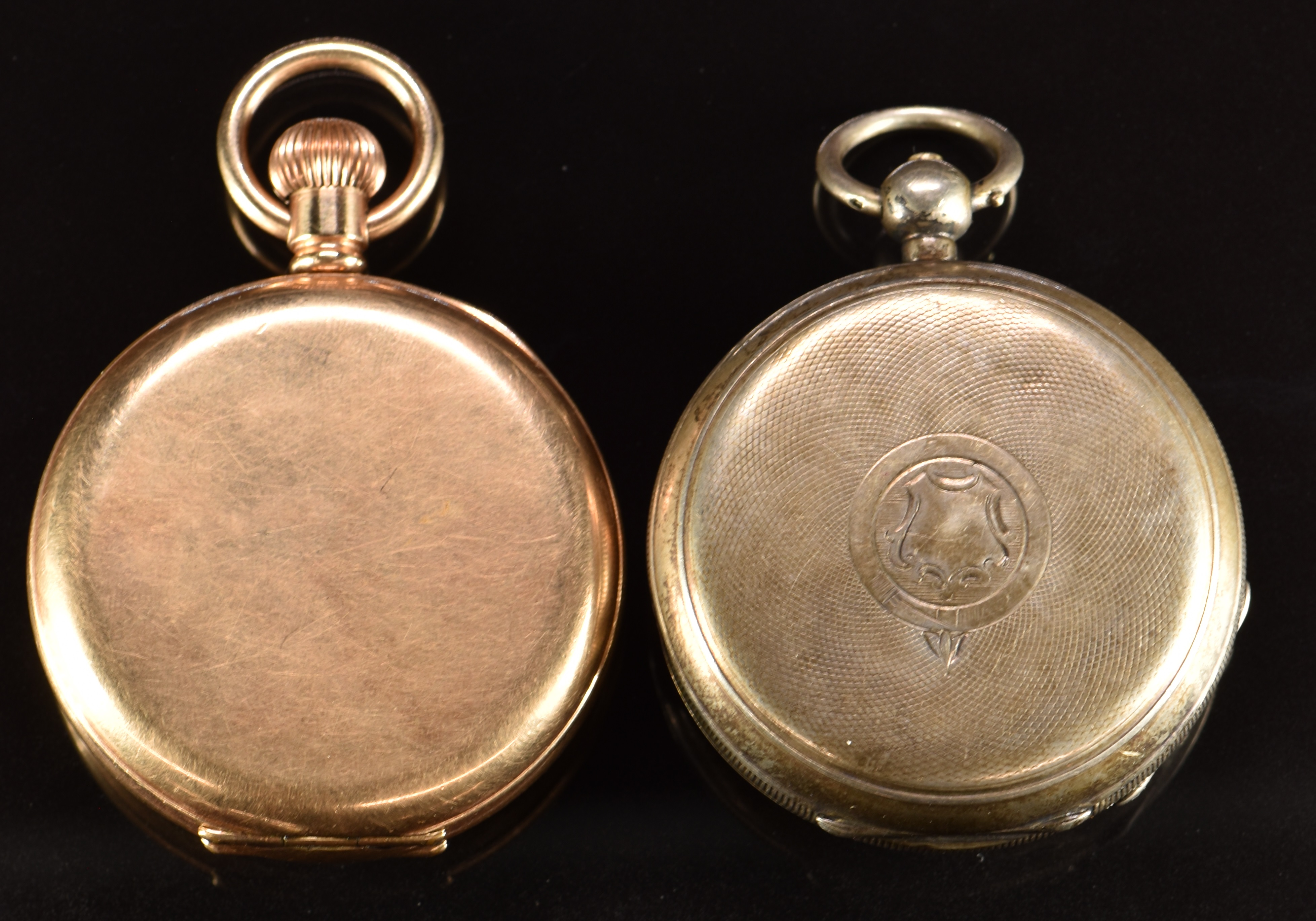 Two open faced pocket watches a Trenton gold plated keyless winding ...