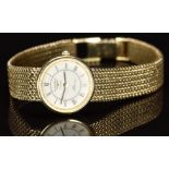 Longines Resence 9ct gold ladies wristwatch with black hands, Roman numerals, white dial and