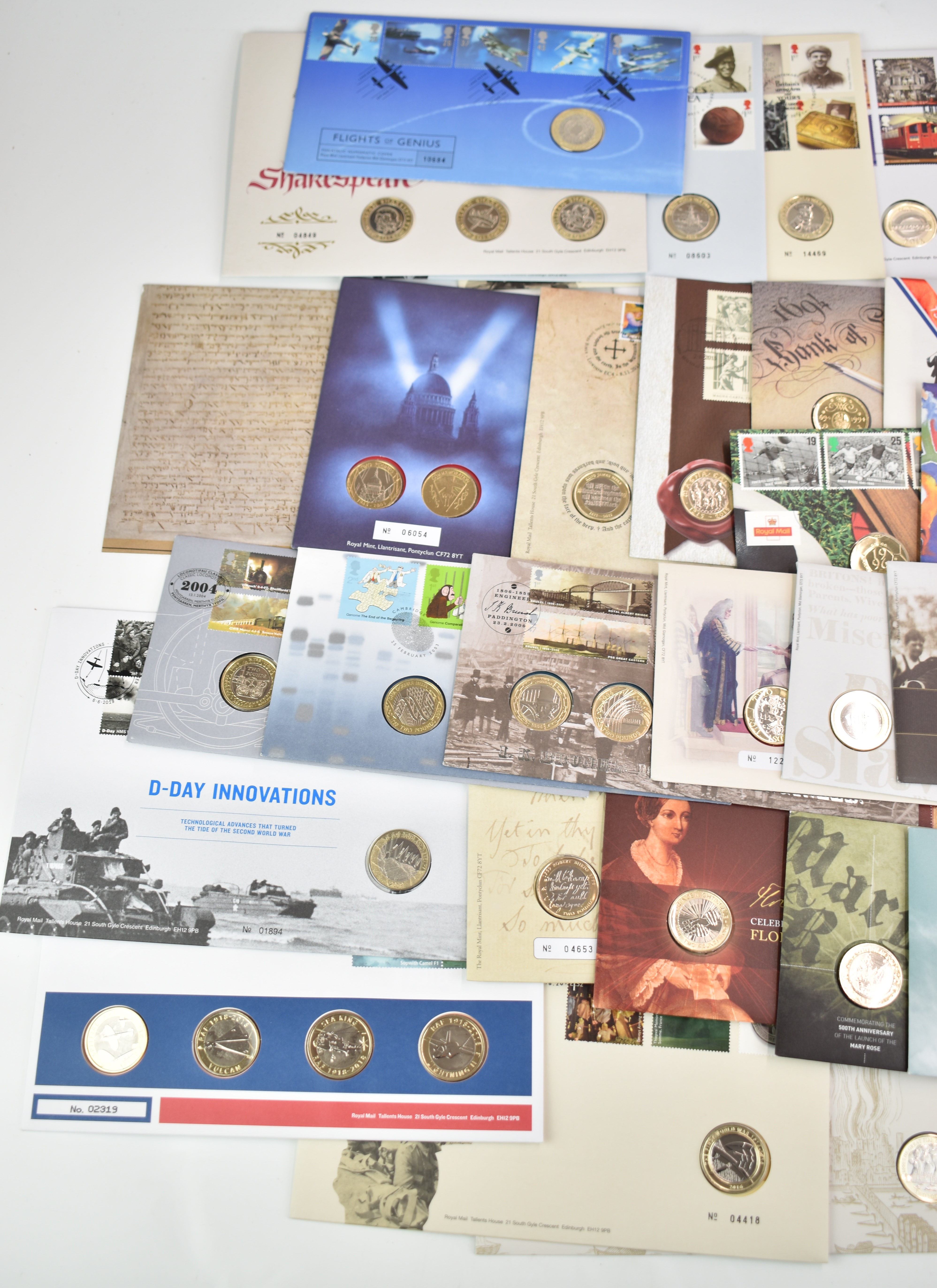Thirty two £2 coin/stamp covers, various subjects including sporting, military, history etc - Image 2 of 3